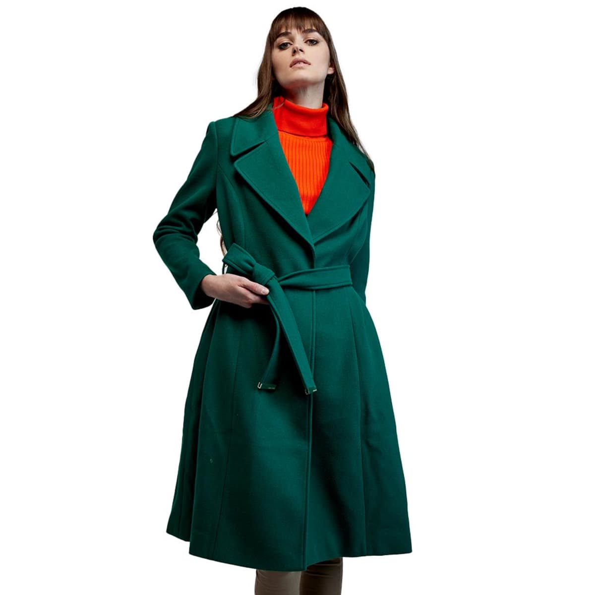 Abrigo Schatz Woman largo básico color verde oscuro para mujer, mod. 1038707