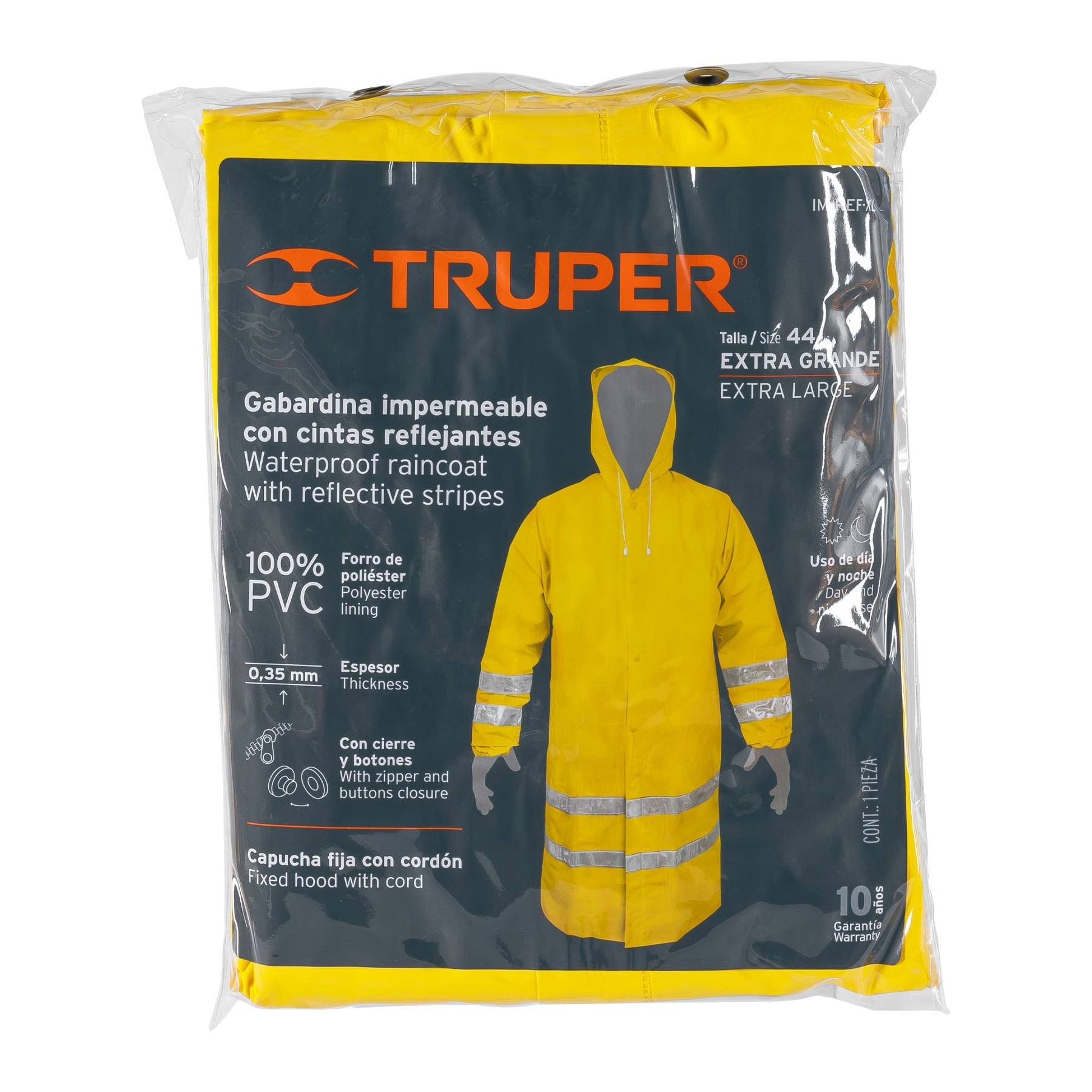 GABARDINA IMPERMEABLE DOBLE CAPA CON REFLEJANTE, XG, TRUPER 17724