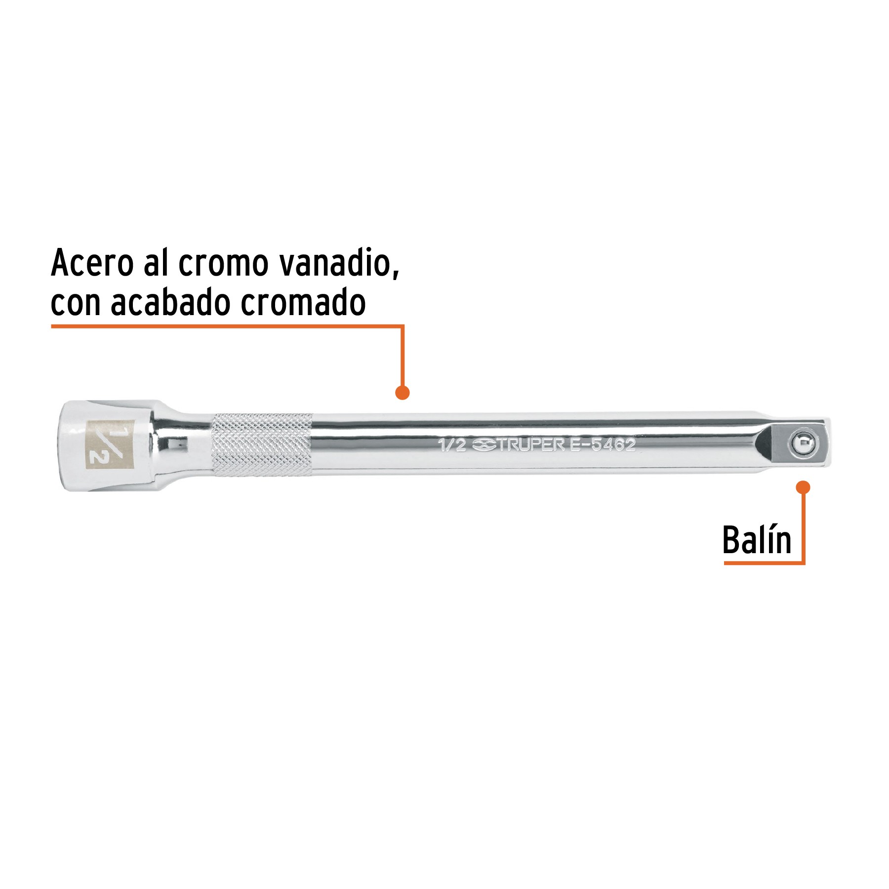 EXTENSIÓN CUADRO 1/2" PARA MATRACA, LARGO 8", TRUPER 13917