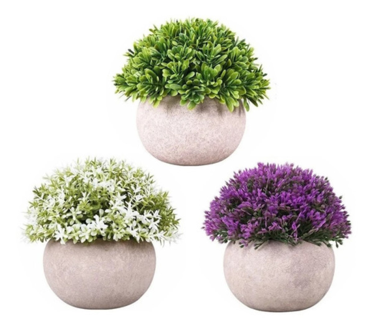 Plantas Artificiales Barro Decoración Verde 3 Macetas Bonsai 