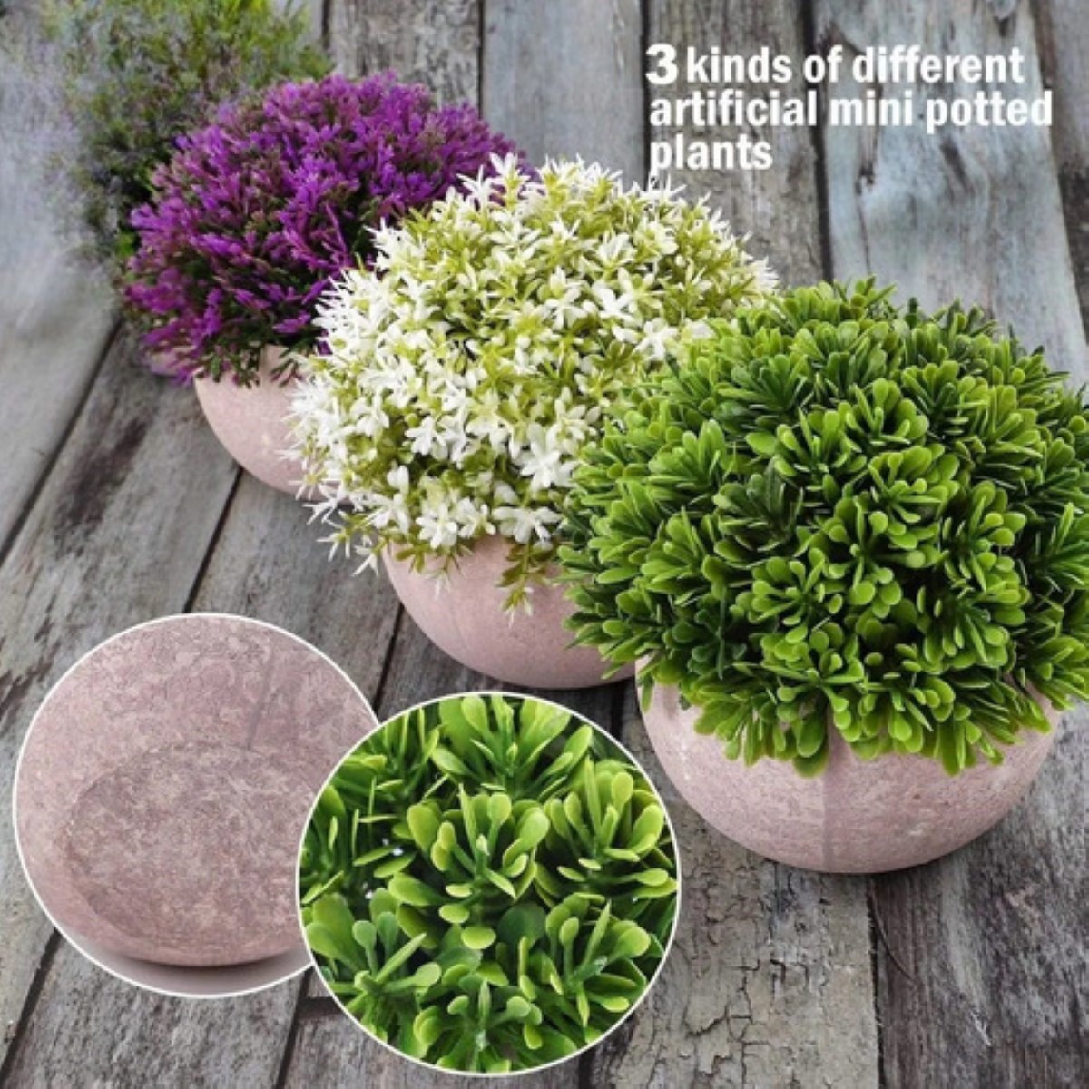 Plantas Artificiales Barro Decoración Verde 3 Macetas Bonsai 