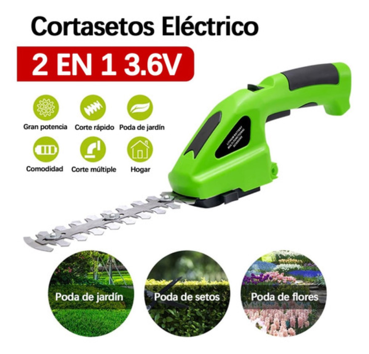 Cortasetos Eléctrico Portátiles Céspedes Y Arbustos 2 En 1 VERDE