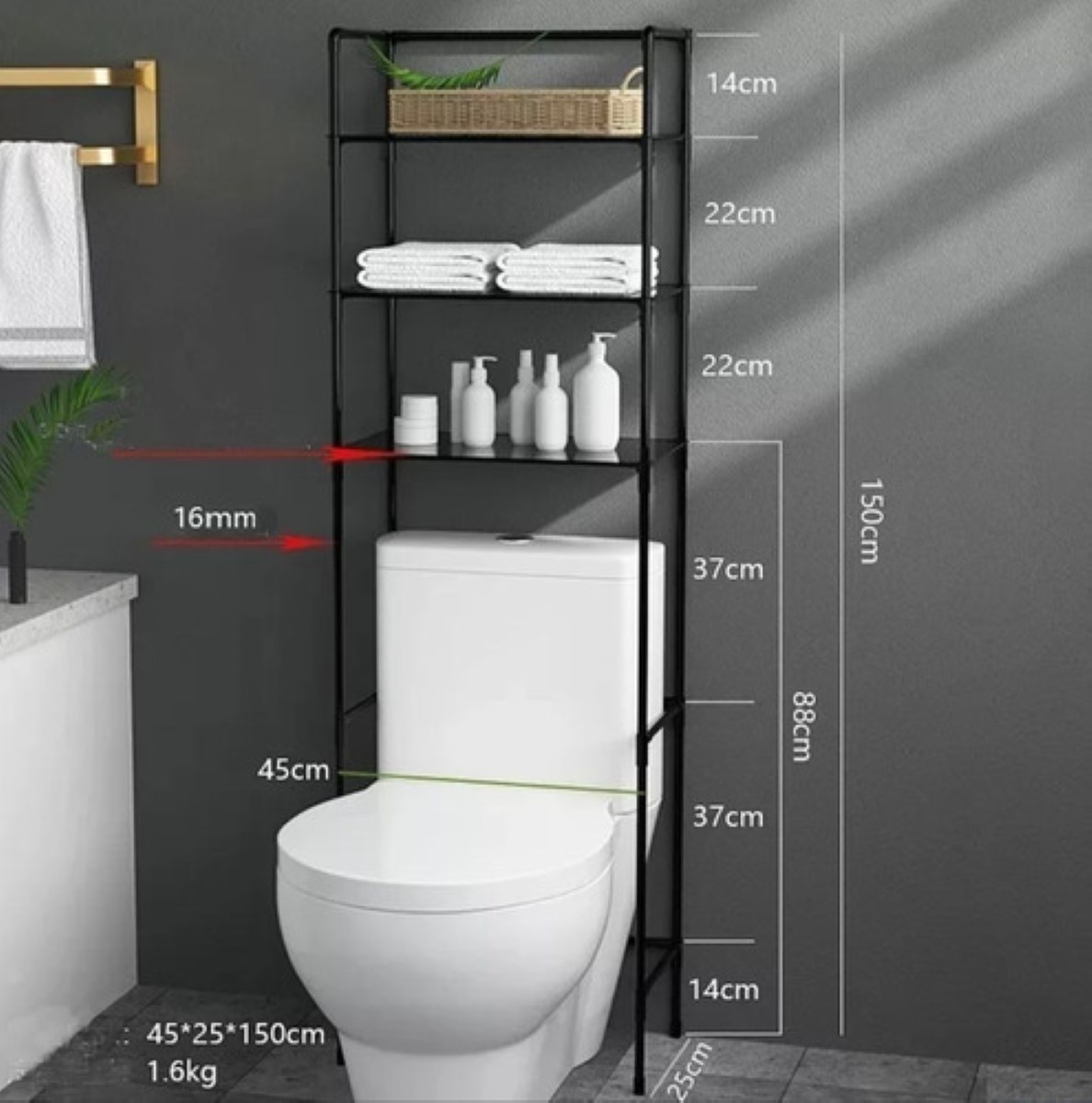 Toallero Mueble Organizador Baño Rack Estante Sanitario Color Negro