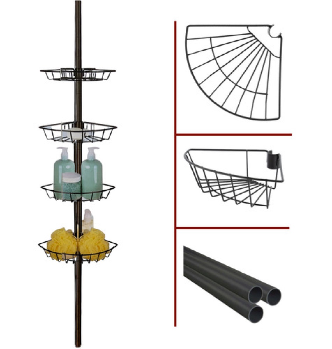 Esquinero Organizador De Baño Regadera Ajustable 4 Niveles Negro
