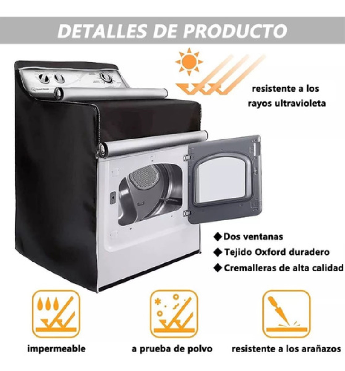 Funda De Protección Solar Impermeable Universal Para Lavadora Negro