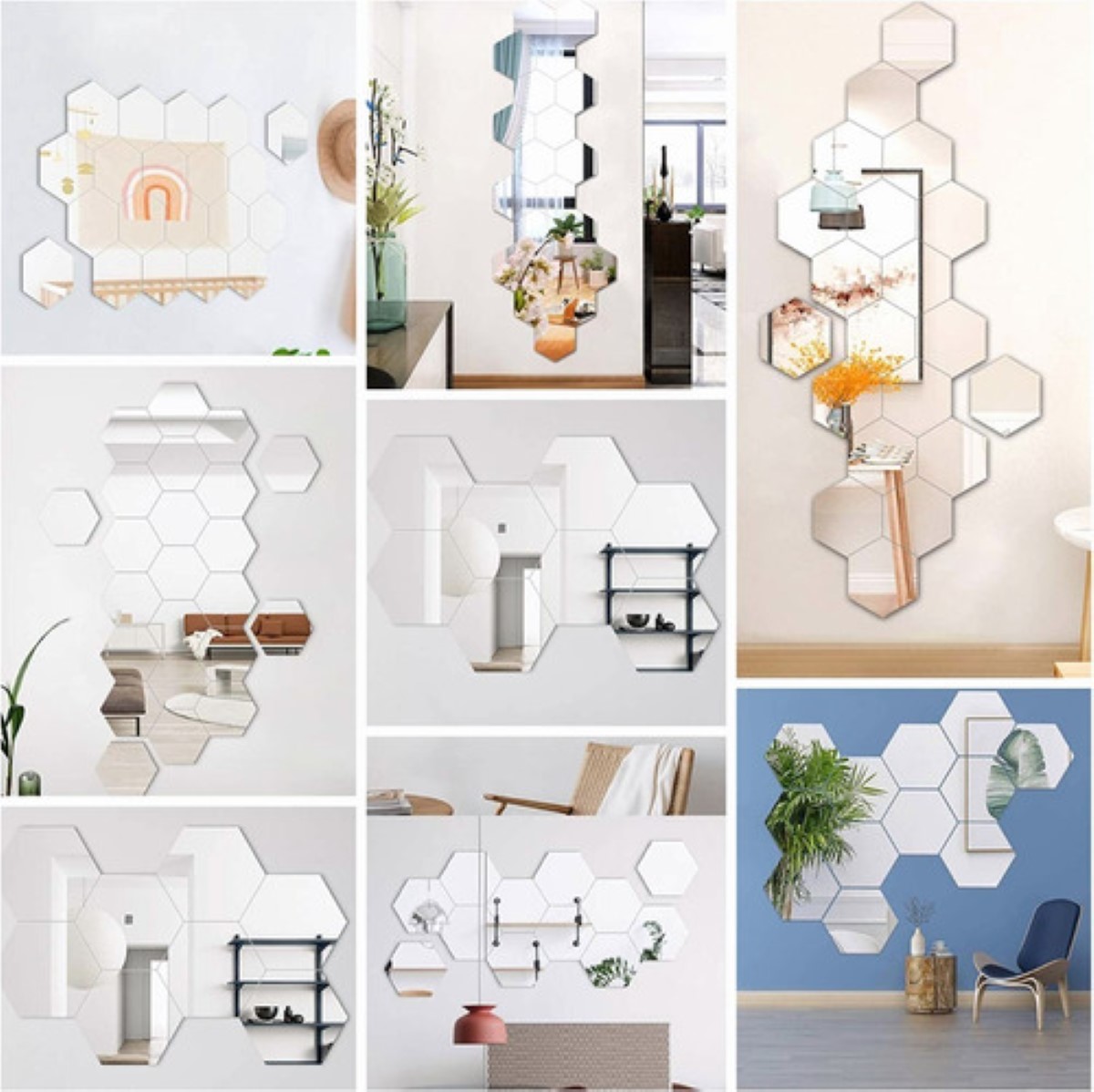 Espejos De Pared Decorativos Acrílico 3d 24 pcs + 24 Mariposas, Oro y Plata