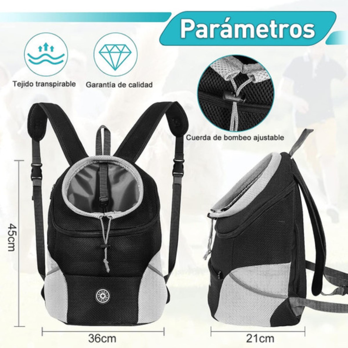 Mochila Cangurera Transportadora Para Gatos Perros Bolsa, M Negro