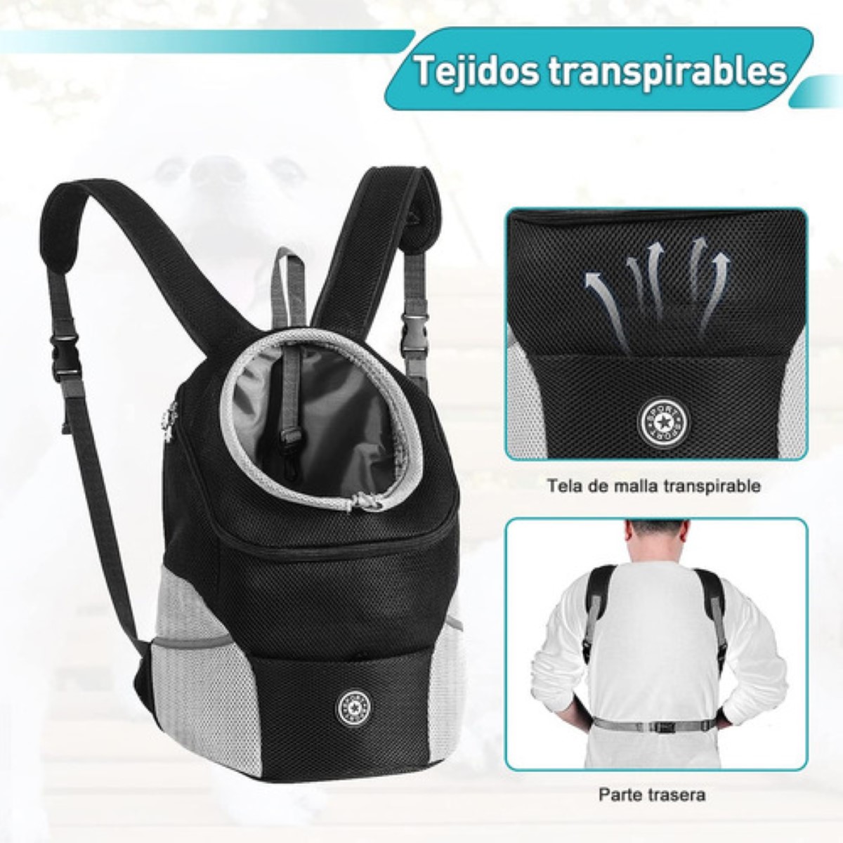 Mochila Cangurera Transportadora Para Gatos Perros Bolsa, M Negro