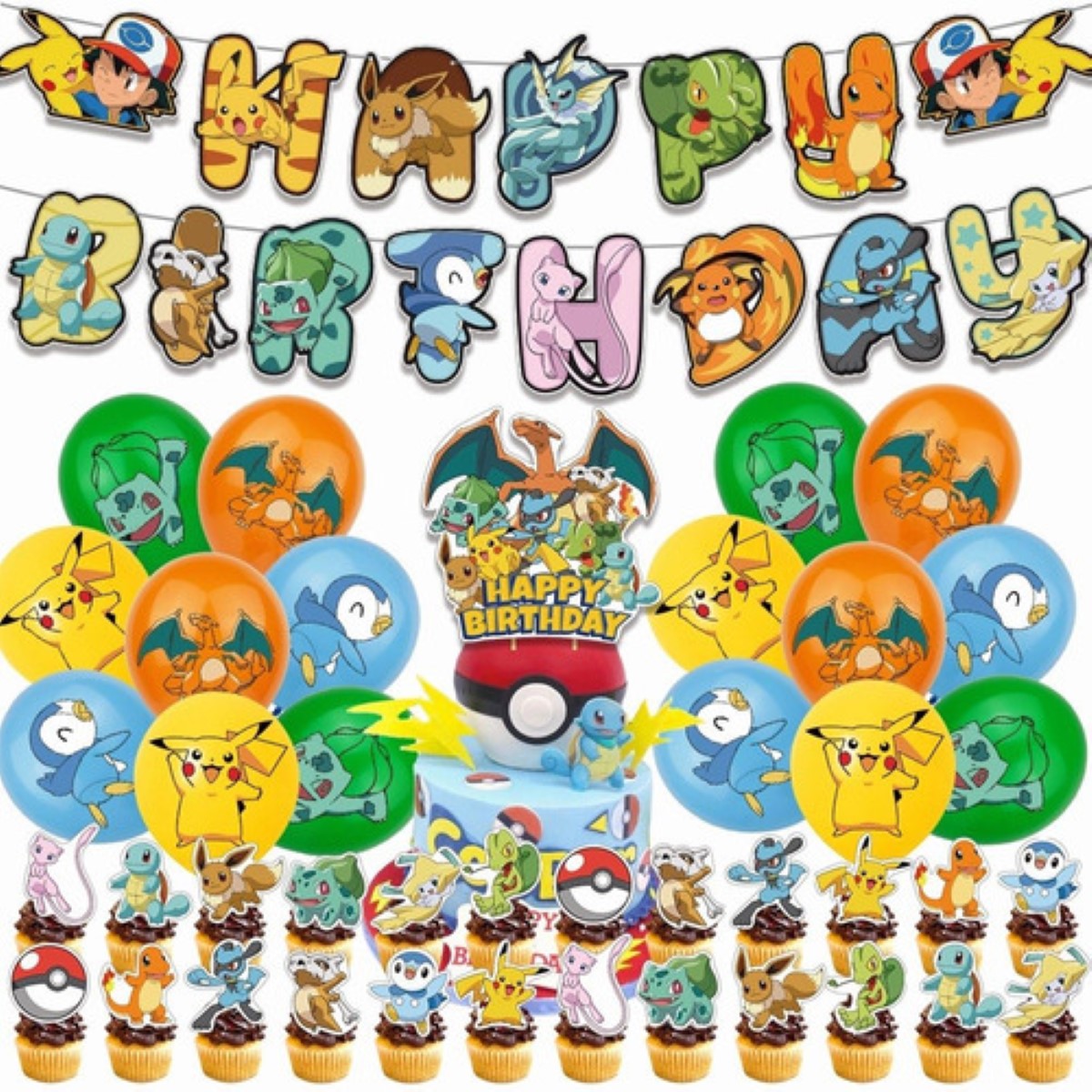 Globos De Cumpleaños De Pokémon Para Fiesta Temática Multicolor 