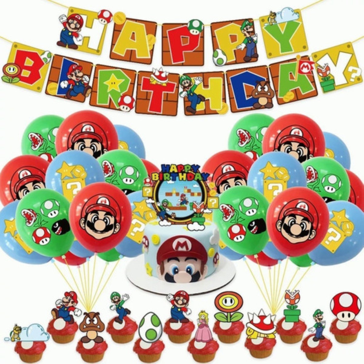Globos Banner De Mario Bros Suministros La Fiesta Decoracion Para Cumpleaños  Set