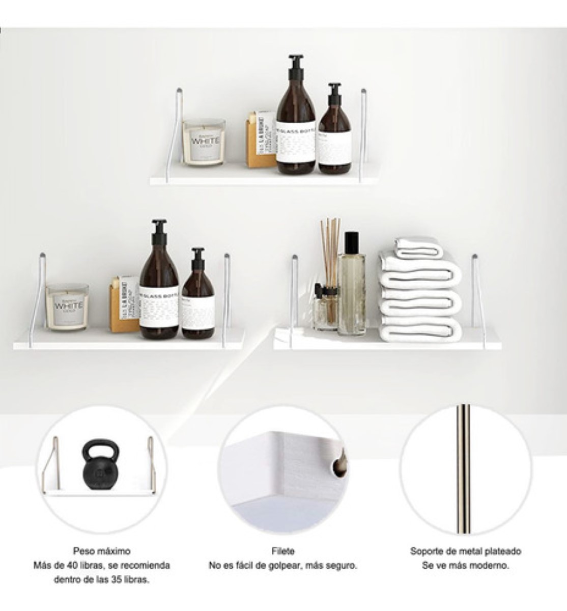 Repisas Flotantes Fácil Instalación 30x15 Cm De Madera 3 Pzs Blanco