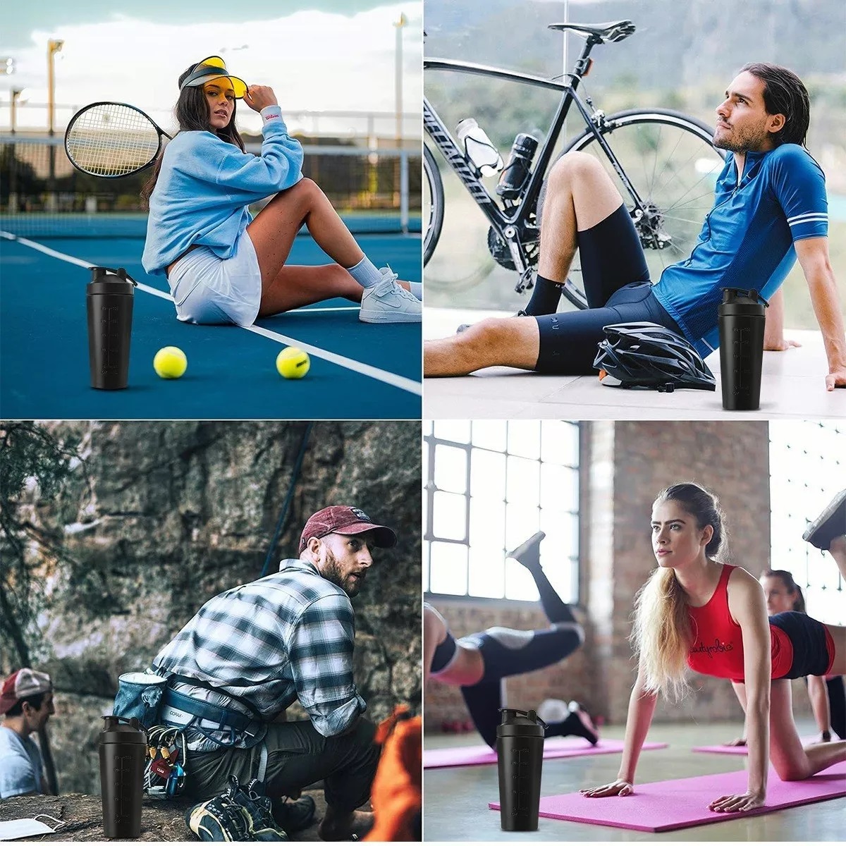 Vaso Shaker Acero Inoxidable Shaker Gym Proteina Negro