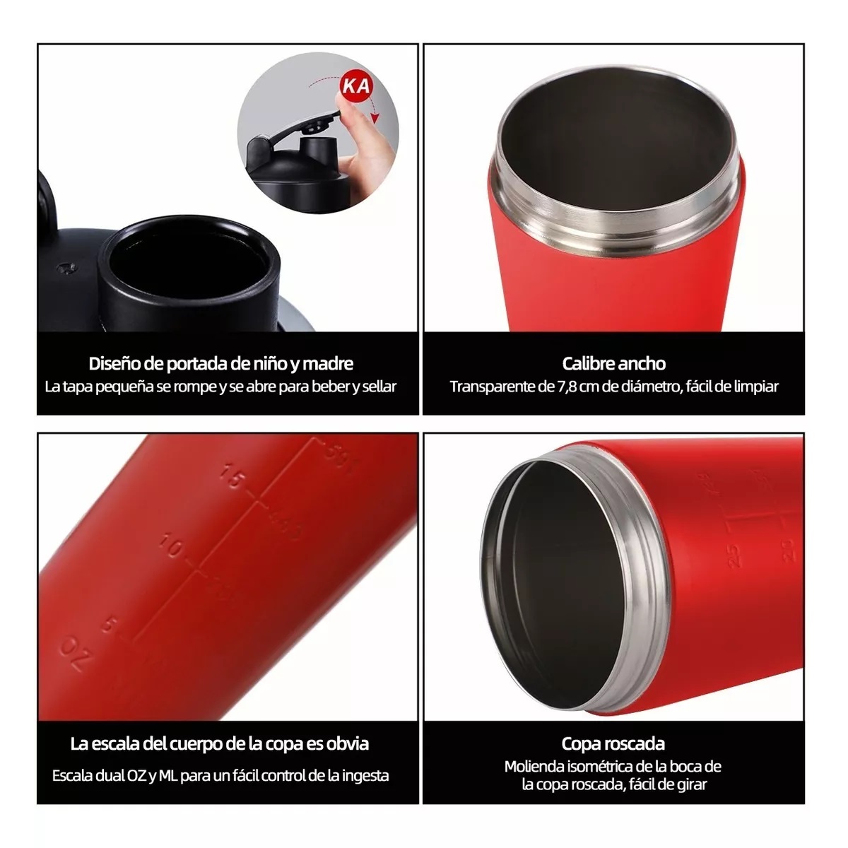 Vaso Shaker Acero Inoxidable Shaker Gym Proteina Rojo