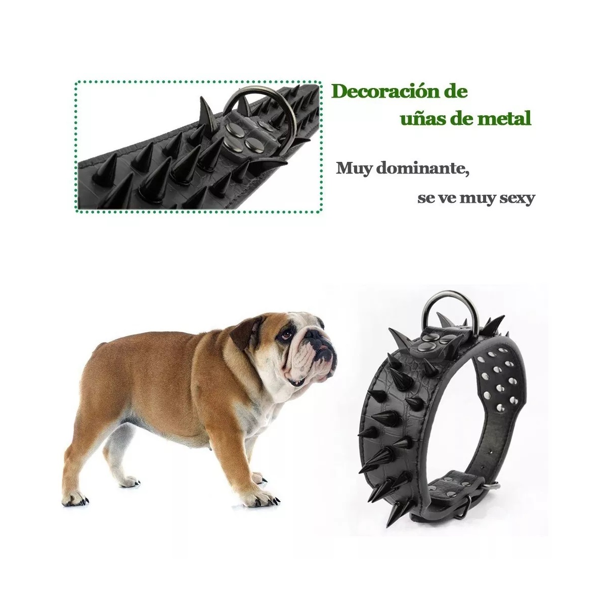 Collar Para Perro Con Picos De Metal Cuero Con Estilo. Negro L
