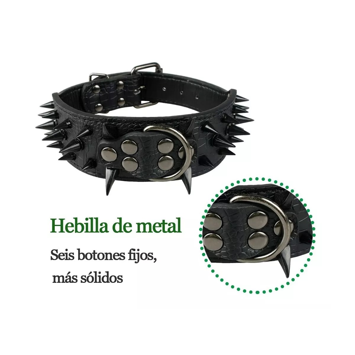 Collar Para Perro Con Picos De Metal Cuero Con Estilo. Negro L
