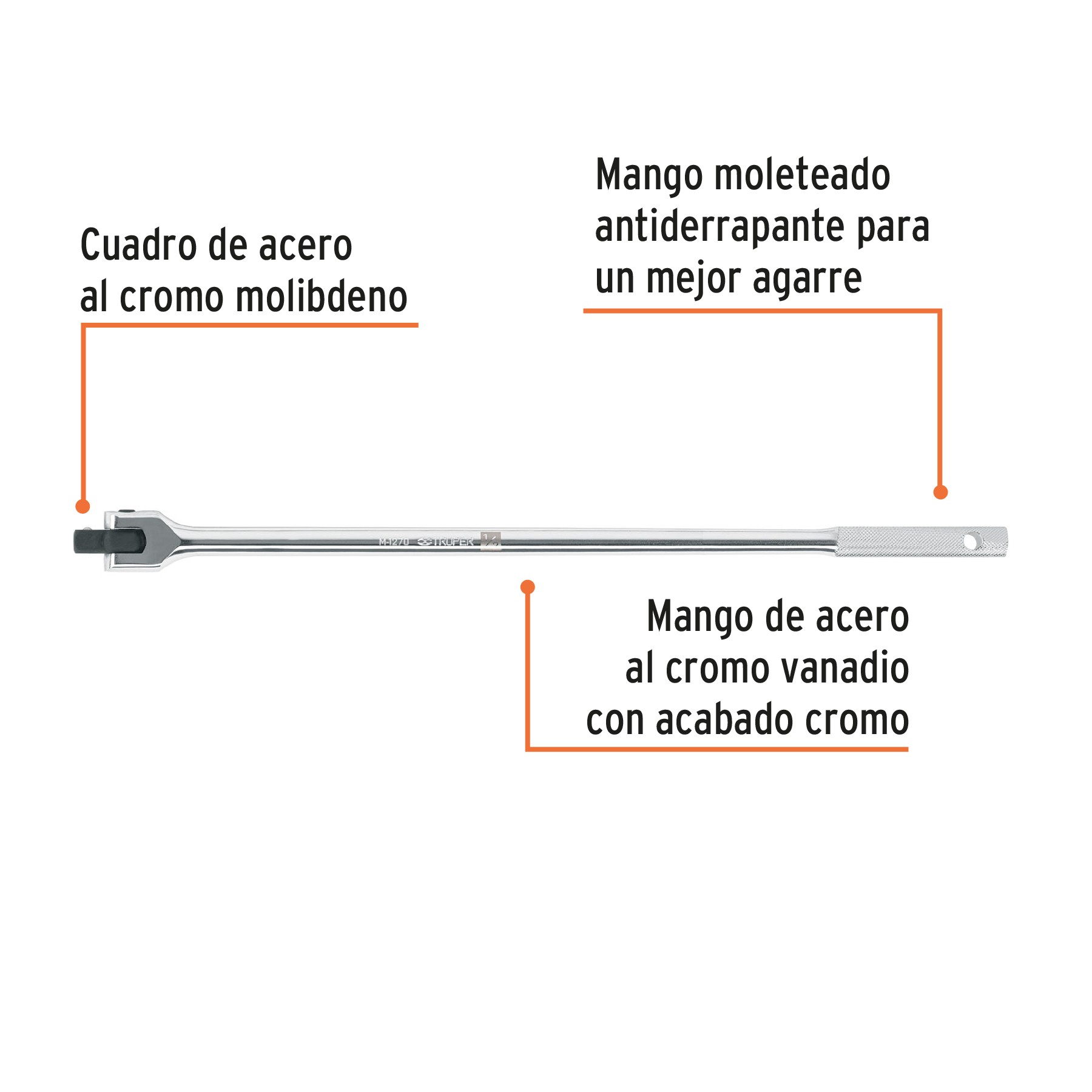 MANGO ARTICULADO CON CUADRO DE 1/2", LARGO 18", TRUPER 13924