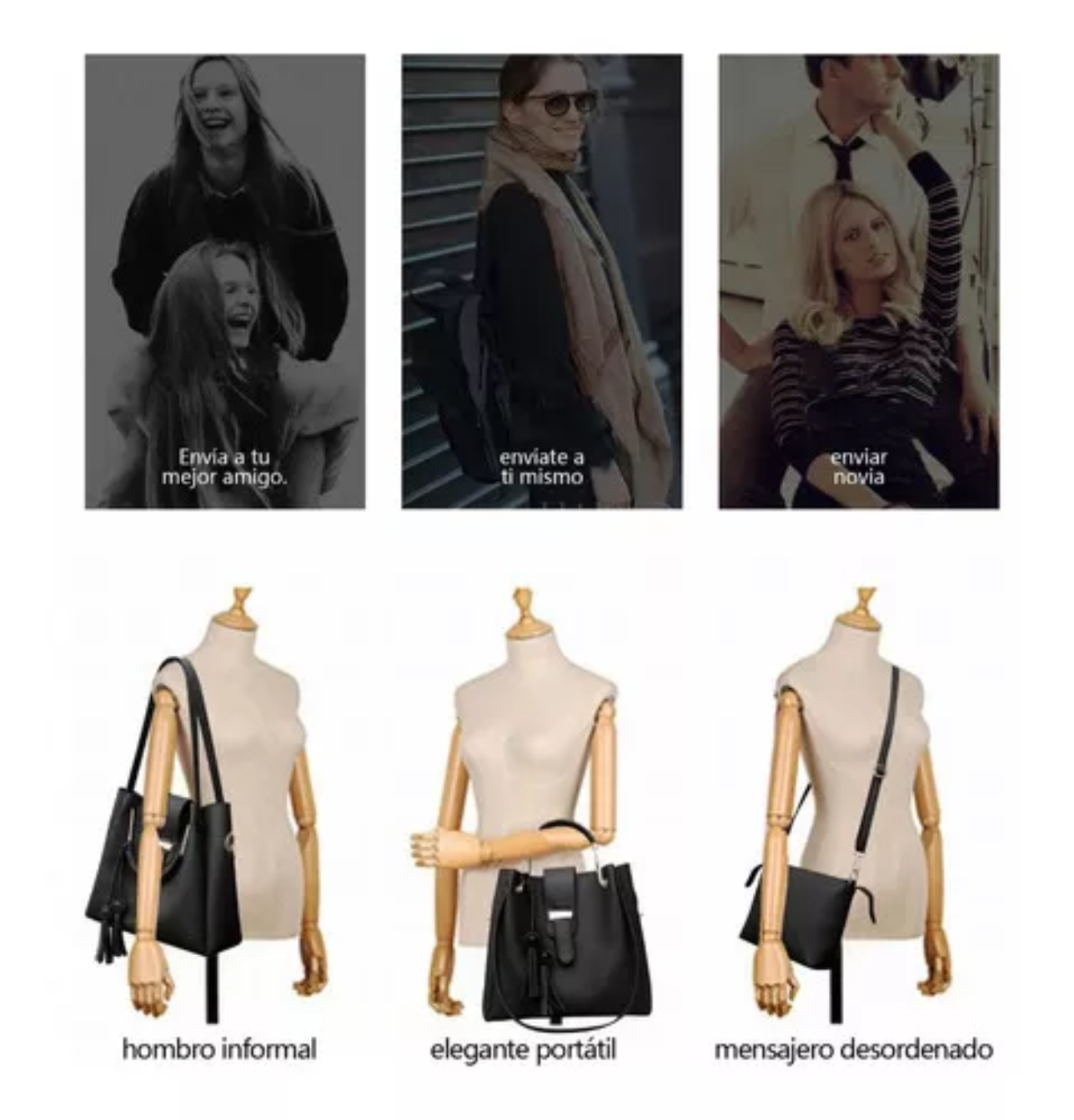 Set 3 Bolsas Bandolera Mujer Cosmetiquera Cartera Crossbody