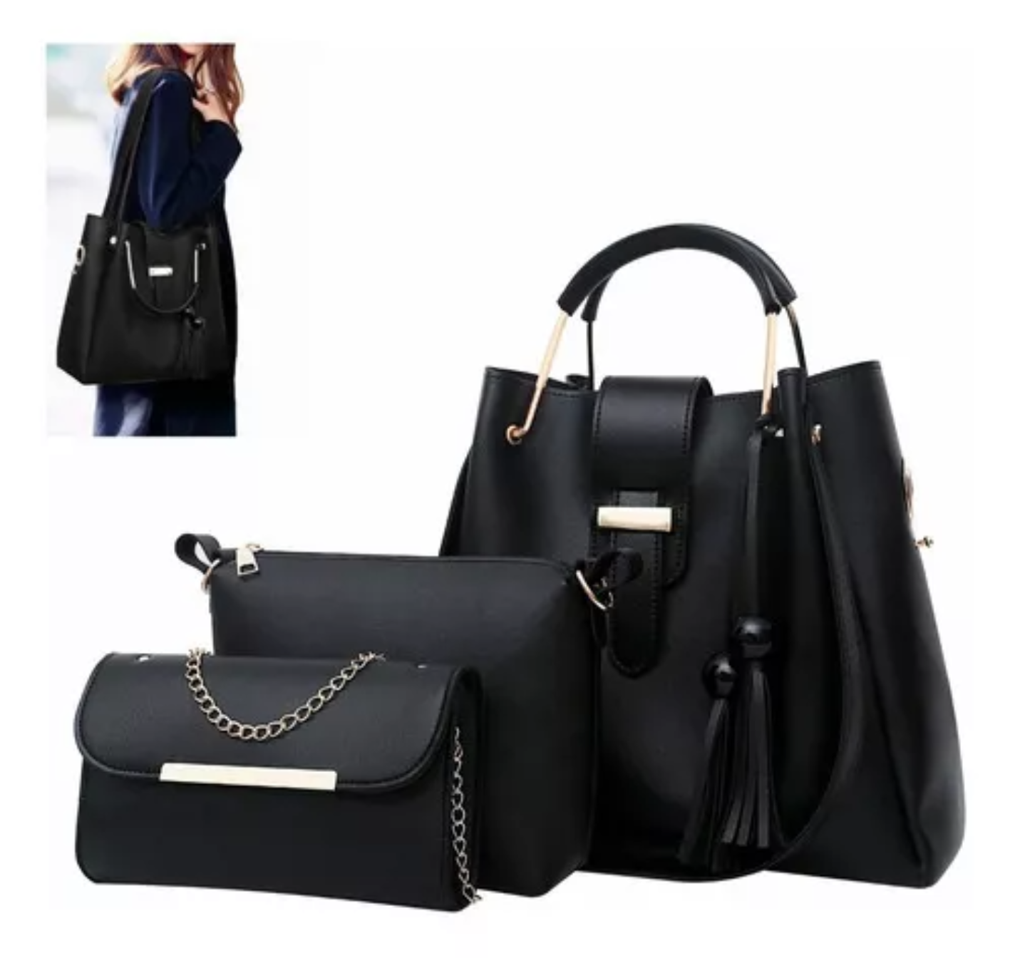 Set 3 Bolsas Bandolera Mujer Cosmetiquera Cartera Crossbody