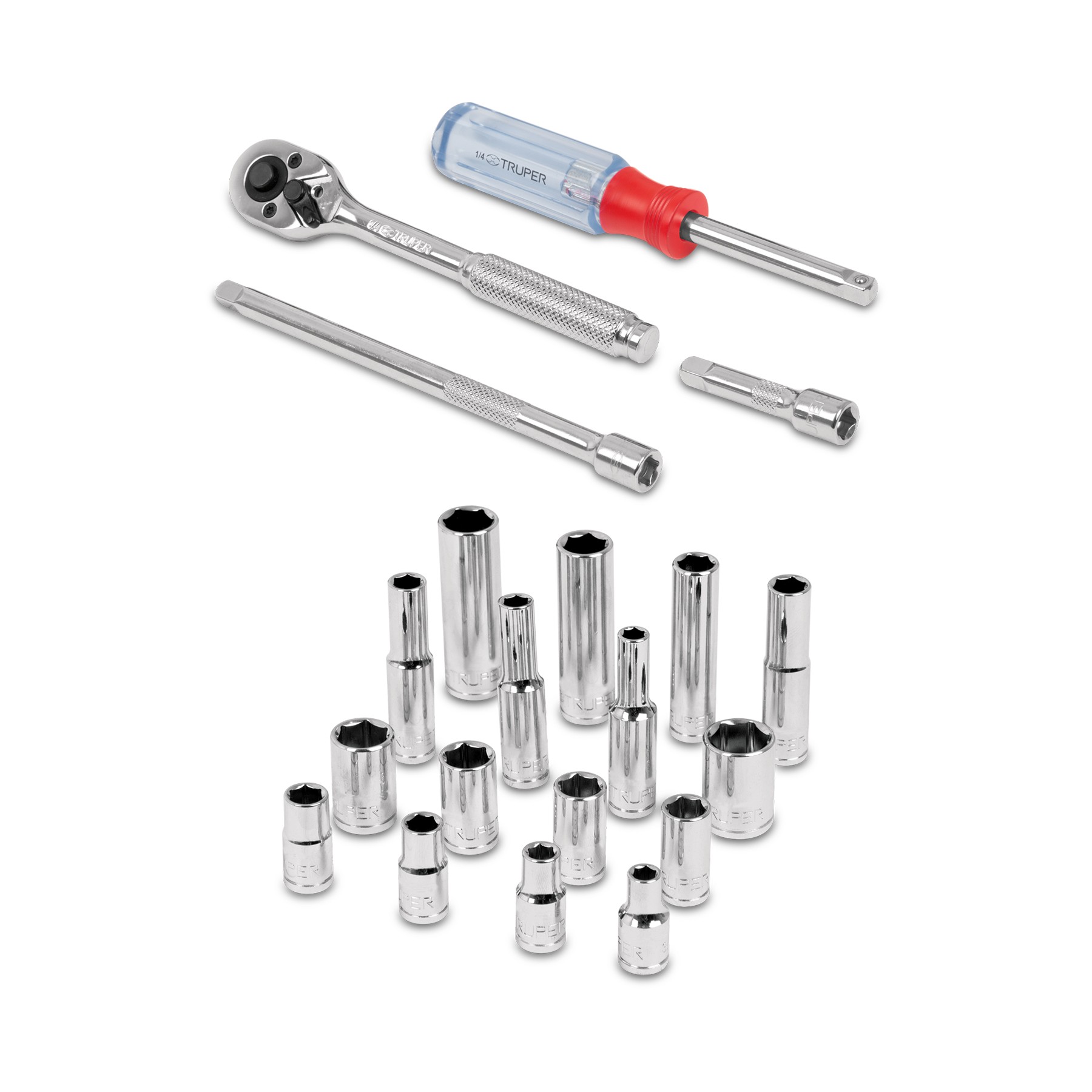 JUEGO DE 20 HERRAMIENTAS CUADRO 1/4" MM PARA MECÁNICO TRUPER 13981