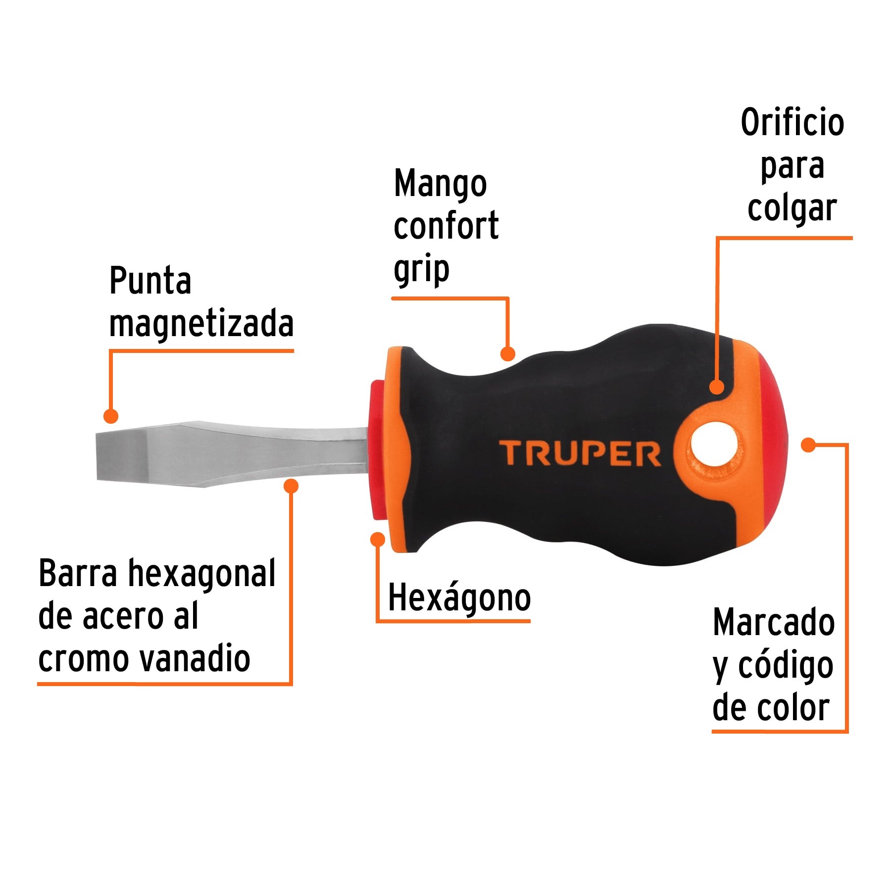 DESARMADOR PLANO 1/4" X 1-1/2" MANGO COMFORT GRIP, TRUPER 14003