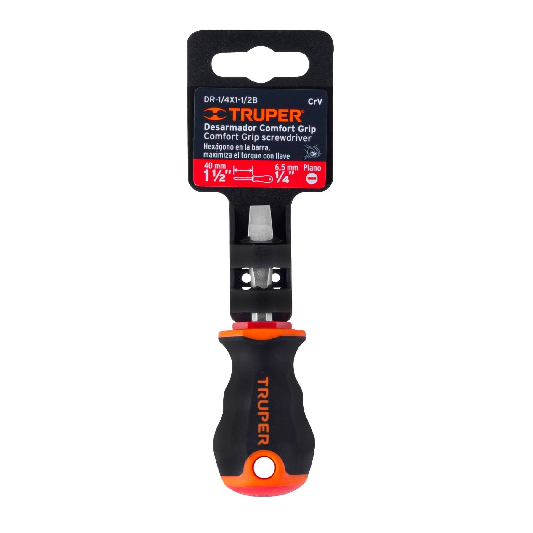 DESARMADOR PLANO 1/4" X 1-1/2" MANGO COMFORT GRIP, TRUPER 14003