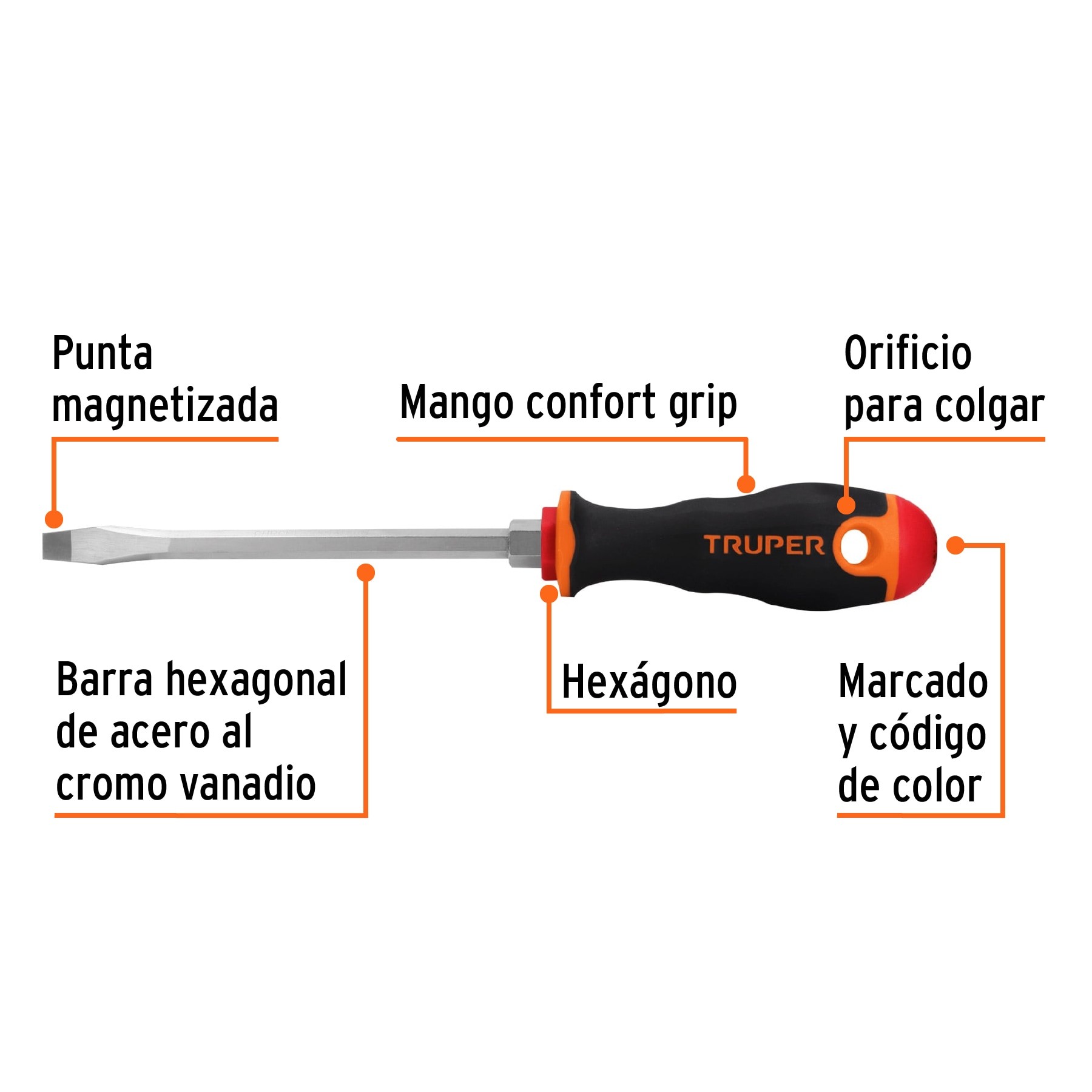 DESARMADOR PLANO 5/16" X 6" MANGO COMFORT GRIP, TRUPER 14006