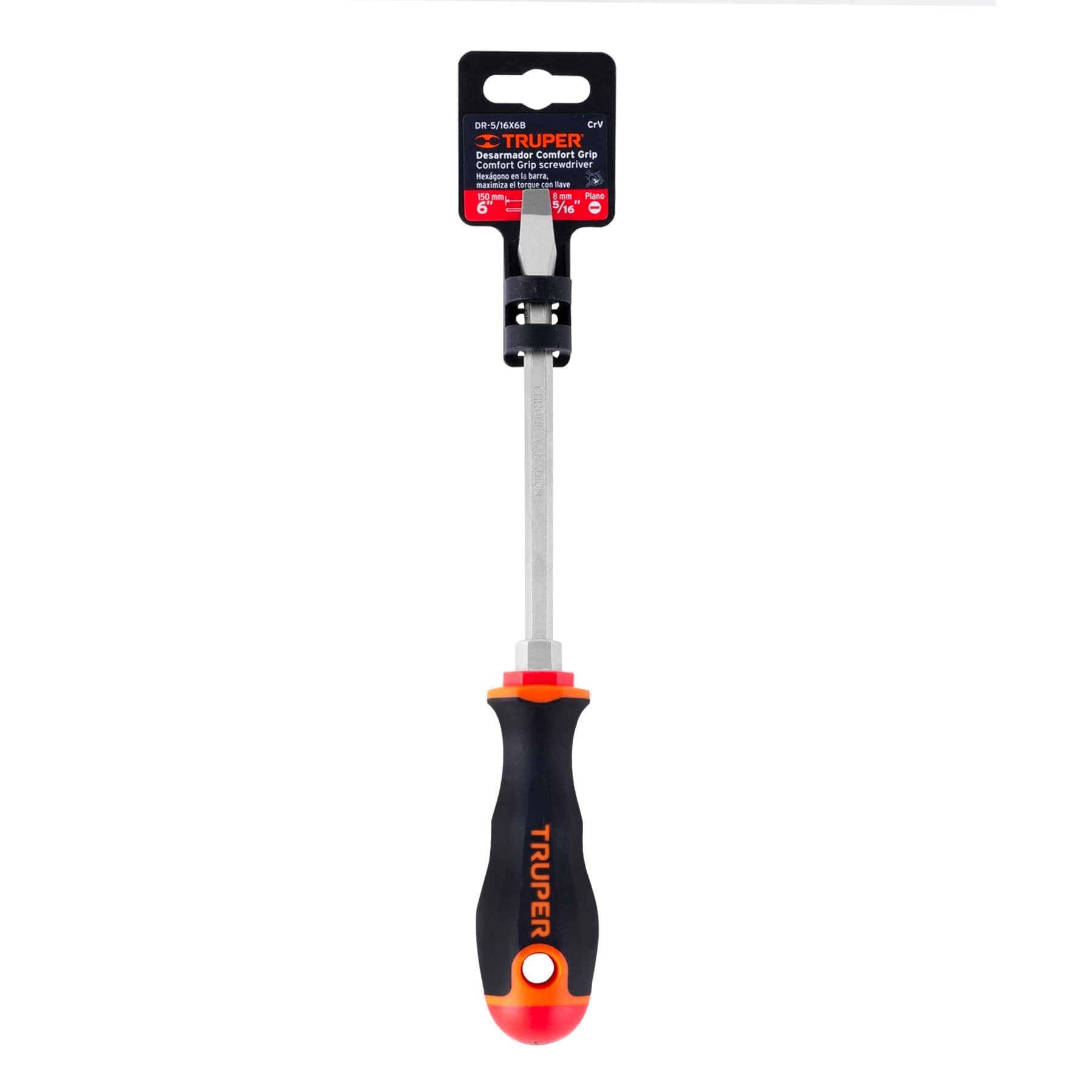 DESARMADOR PLANO 5/16" X 6" MANGO COMFORT GRIP, TRUPER 14006