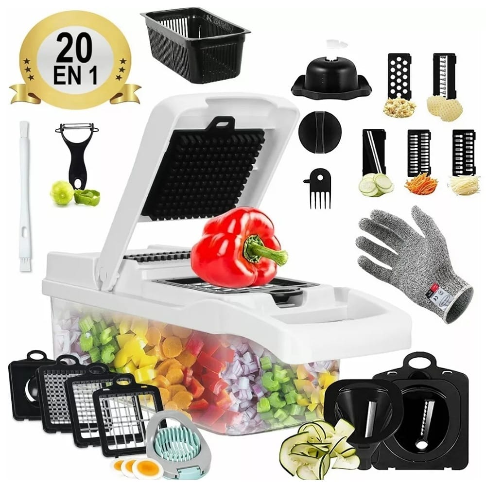 Kit De Picador De Verduras Rallador 20 In 1 Con Cesta+guante