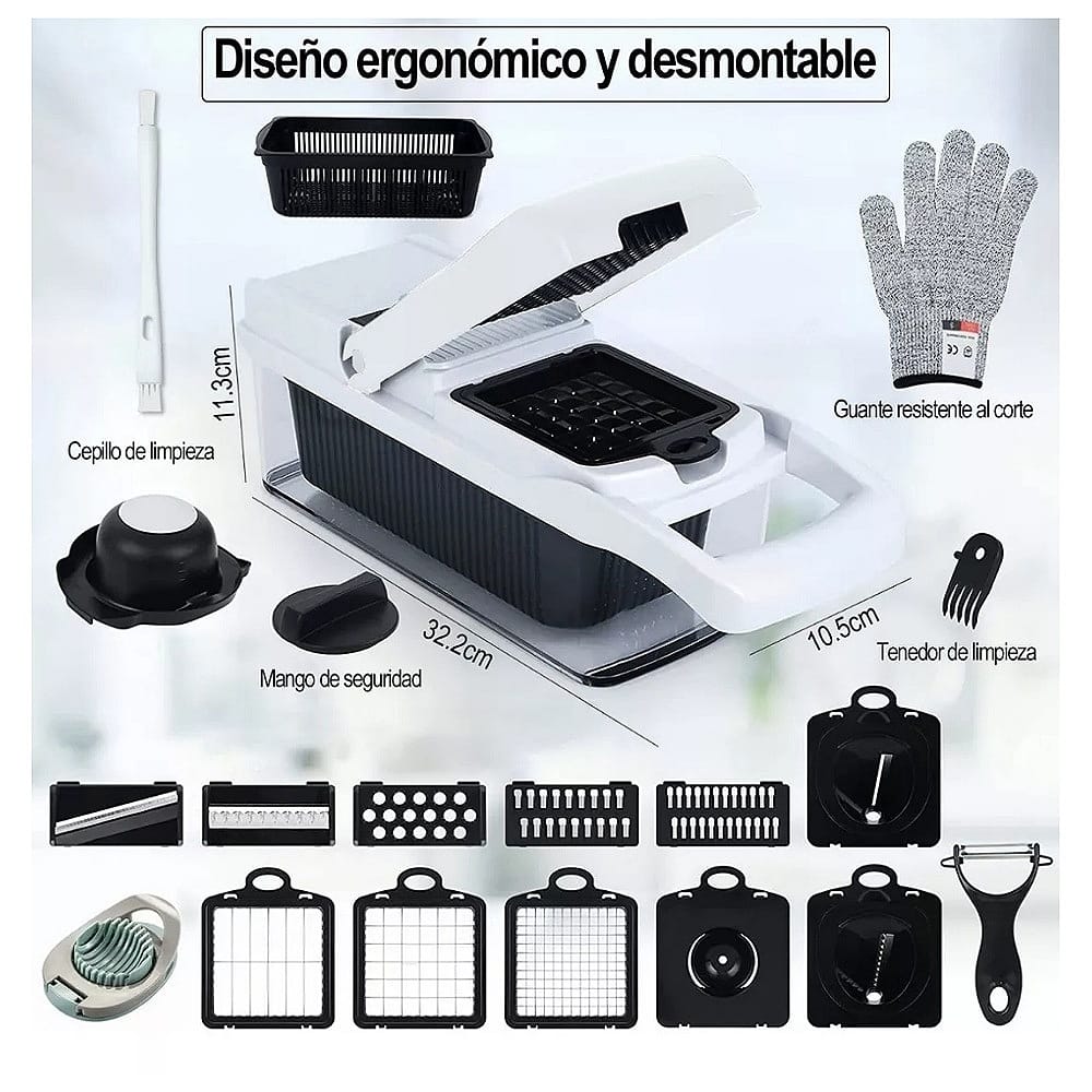 Kit De Picador De Verduras Rallador 20 In 1 Con Cesta+guante