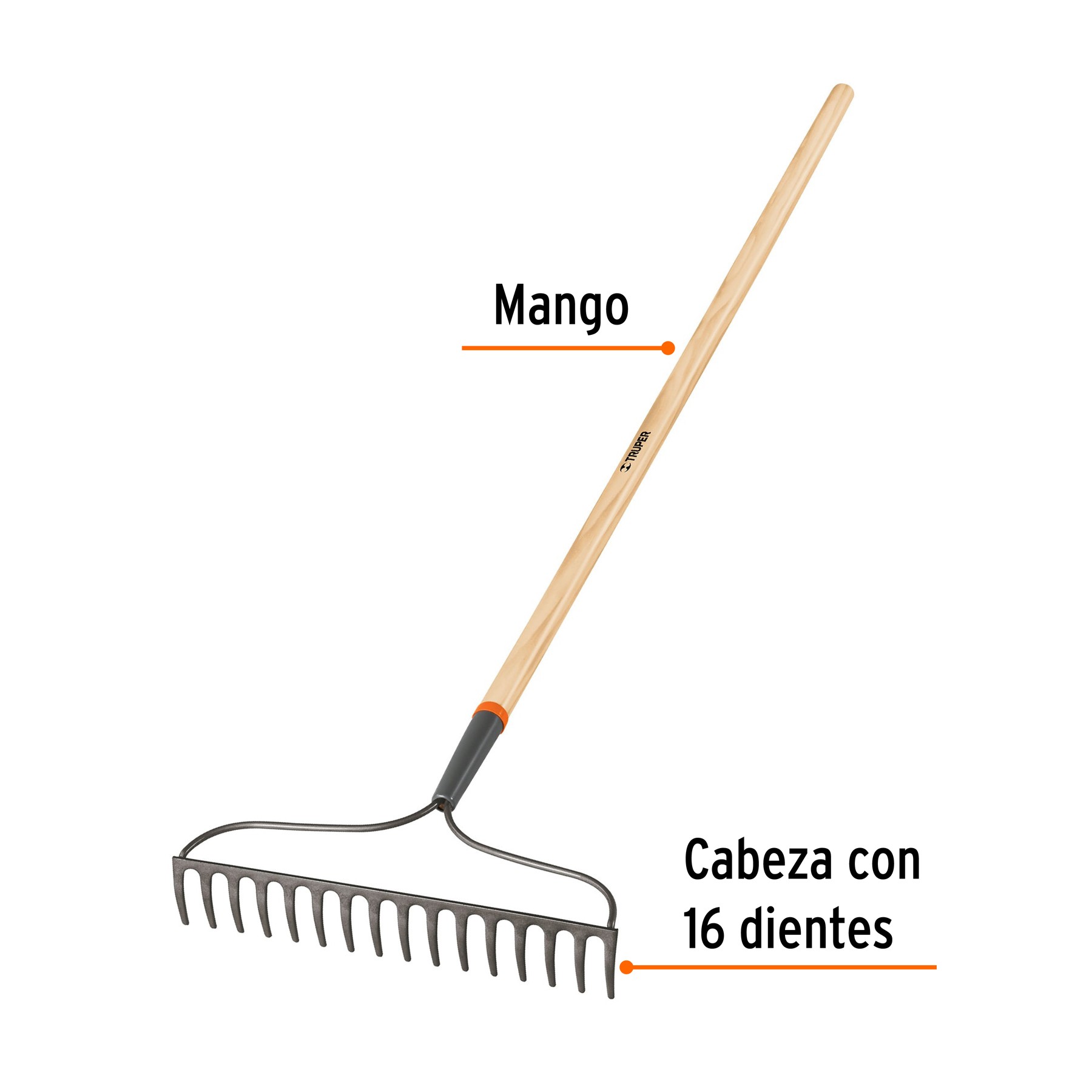 RASTRILLO JARDINERO CLASSIC, 16 DIENTES, MANGO 54", TRUPER 17882