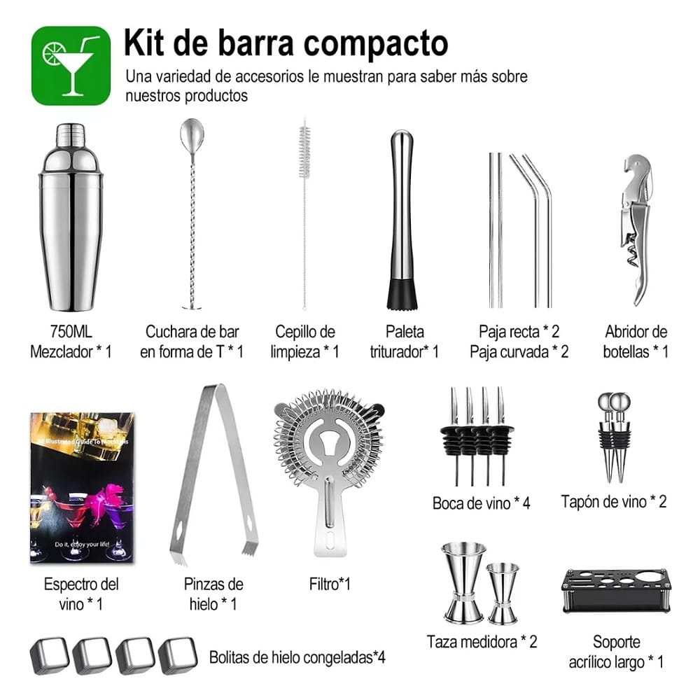 Kit De Cocteleria 25pcs Bartender Con Soporte,750ml