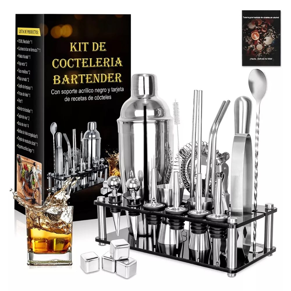 Kit De Cocteleria 25pcs Bartender Con Soporte,750ml