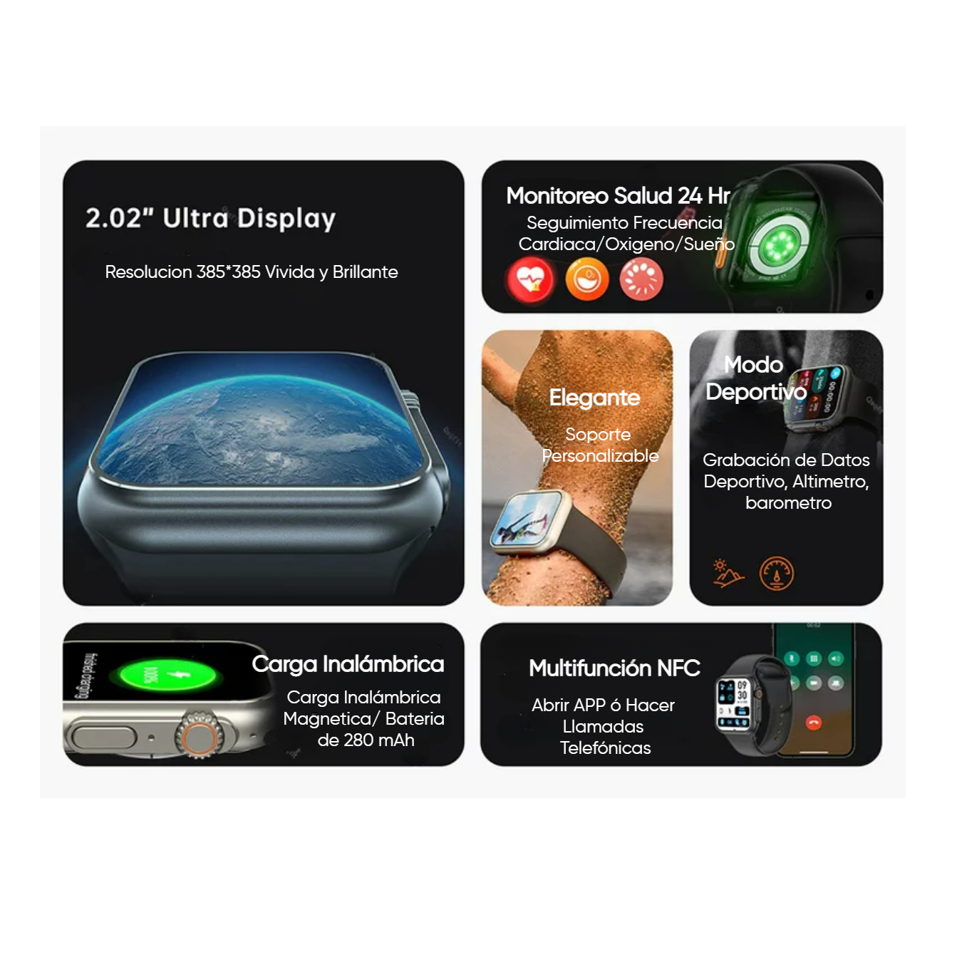 Reloj Inteligente Unisex Color Negro Compatible con iOS- Android/ Smartwatch Serie 28 Ultra Bluetooth 4.0 Para Hombre y Mujer Deportivo 