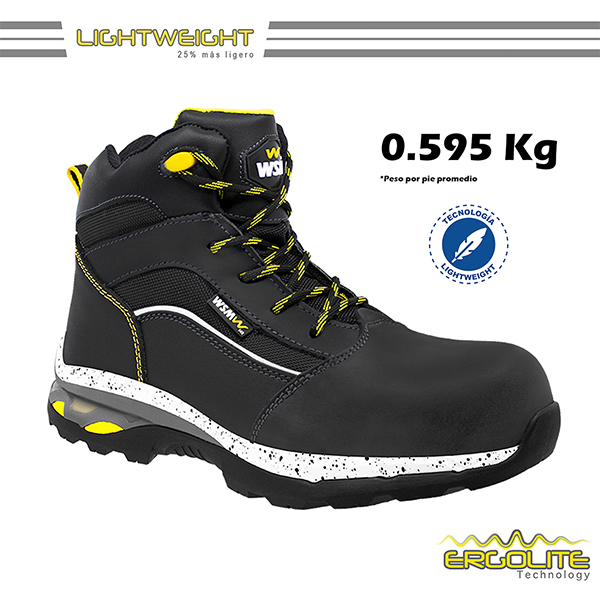 Zapato de Seguridad WSM, Ergonómico y muy ligero tipo tenis. Con casquillo de Policarbonato. Bota Industrial multifuncional. Star Lite