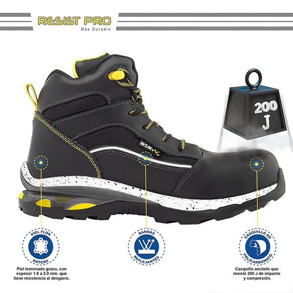 Zapato de Seguridad WSM, Ergonómico y muy ligero tipo tenis. Con casquillo de Policarbonato. Bota Industrial multifuncional. Star Lite
