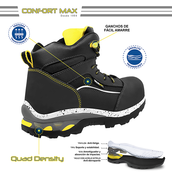 Zapato de Seguridad WSM, Ergonómico y muy ligero tipo tenis. Con casquillo de Policarbonato. Bota Industrial multifuncional. Star Lite