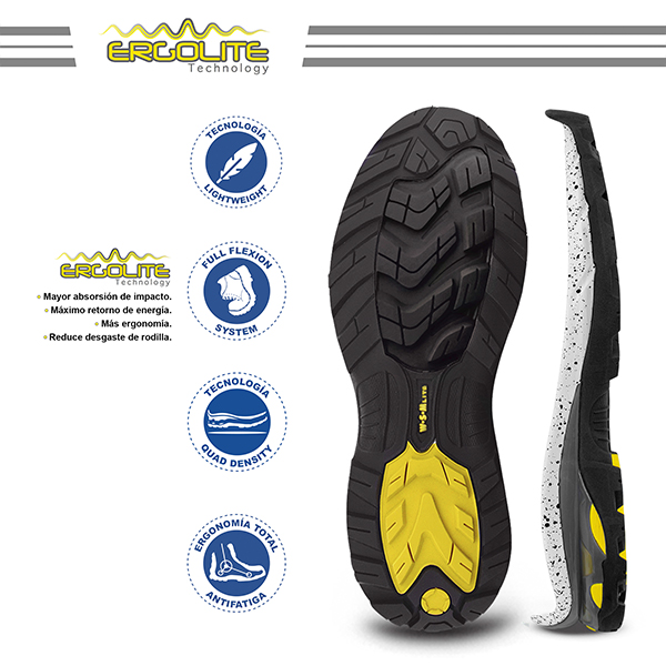 Zapato de Seguridad WSM, Ergonómico y muy ligero tipo tenis. Con casquillo de Policarbonato. Bota Industrial multifuncional. Star Lite