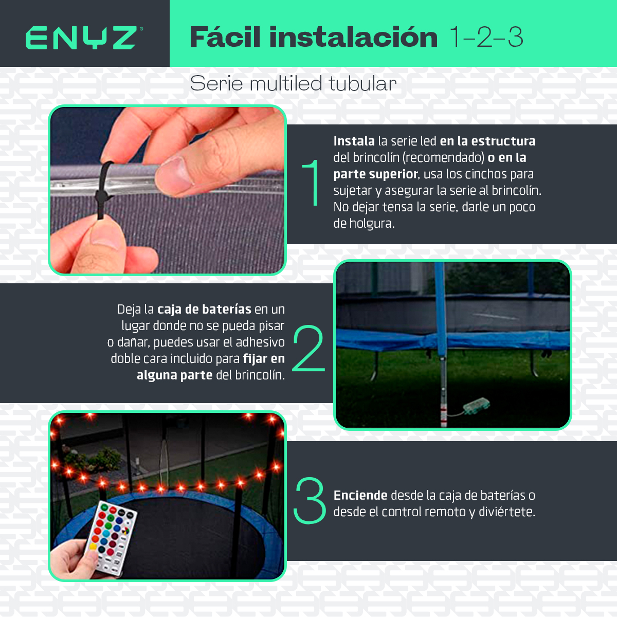 Trampolín Brincolín Premium 8 ft 2.43m Con Luces LED Tubular Reforzado Uso Rudo Jardín exteriores, restaurantes y negocios Tumbling Trampoline Outdoor Indoor