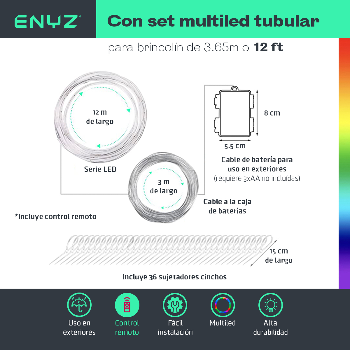 Trampolín brincolín premium Con Luces LED Tubular uso comercial Uso Rudo Jardín exteriores, restaurantes y negocios 12ft  3.65m con canasta de basketball con protección perimetral red de seguridad