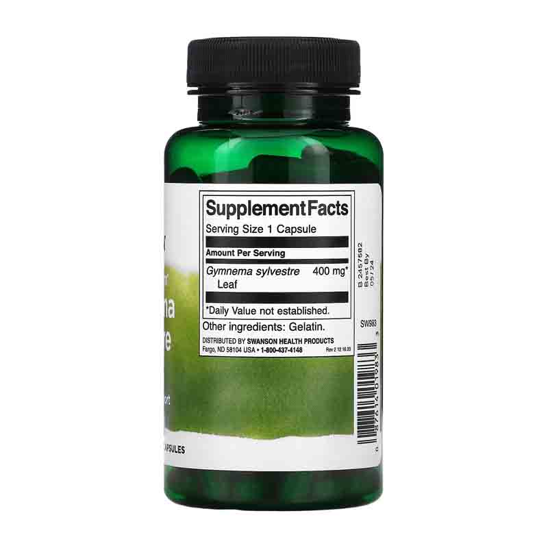 Gymnema Sylvestre Leaf 400mg 100 Caps Swanson Sabor Neutro Premium 