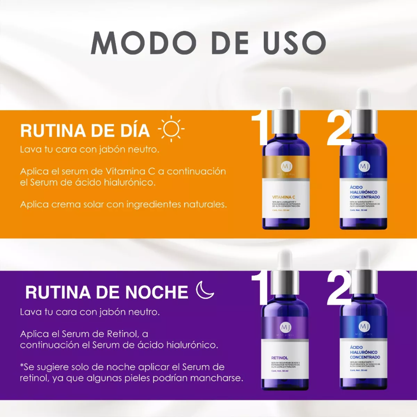 Kit Facial Con 3 Sueros Acido Hialurónico, Retinol, Vit C