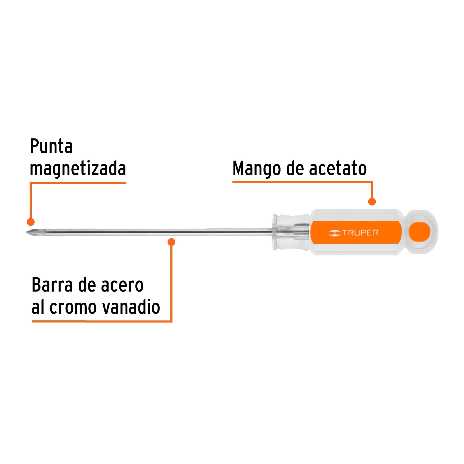 DESARMADOR DE CRUZ 1/8" X 4" MANGO DE ACETATO, TRUPER 14053