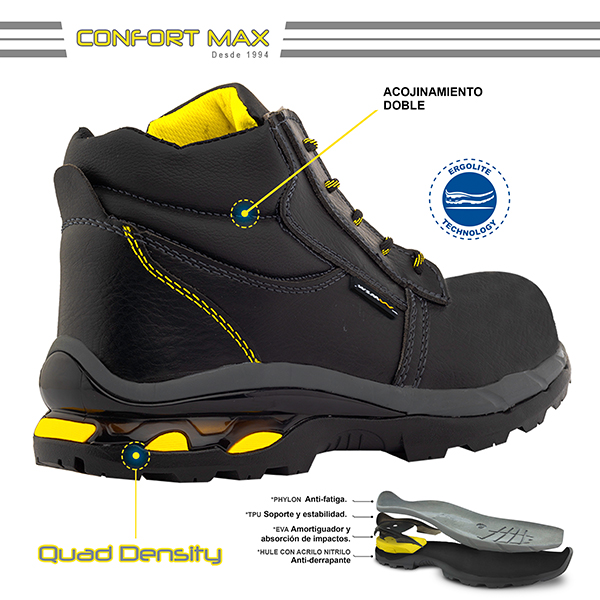 Zapato de Seguridad WSM, Ergonómico y muy ligero. Con casquillo de Policarbonato. Bota Industrial y multifuncional. 2958 Lite