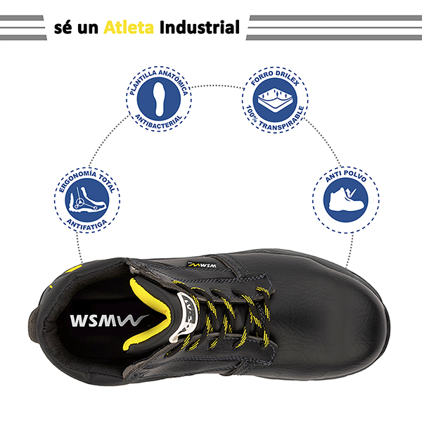 Zapato de Seguridad WSM, Ergonómico y muy ligero. Con casquillo de Policarbonato. Bota Industrial y multifuncional. 2958 Lite