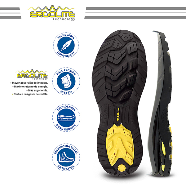 Zapato de Seguridad WSM, Ergonómico y muy ligero. Con casquillo de Policarbonato. Bota Industrial y multifuncional. 2958 Lite