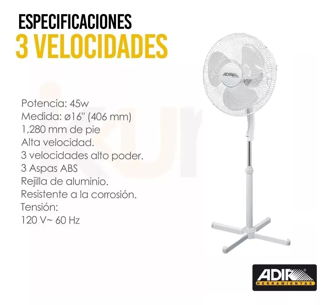 Ventilador Pedestal 3 Velocidades 16 Pul Adir 2073