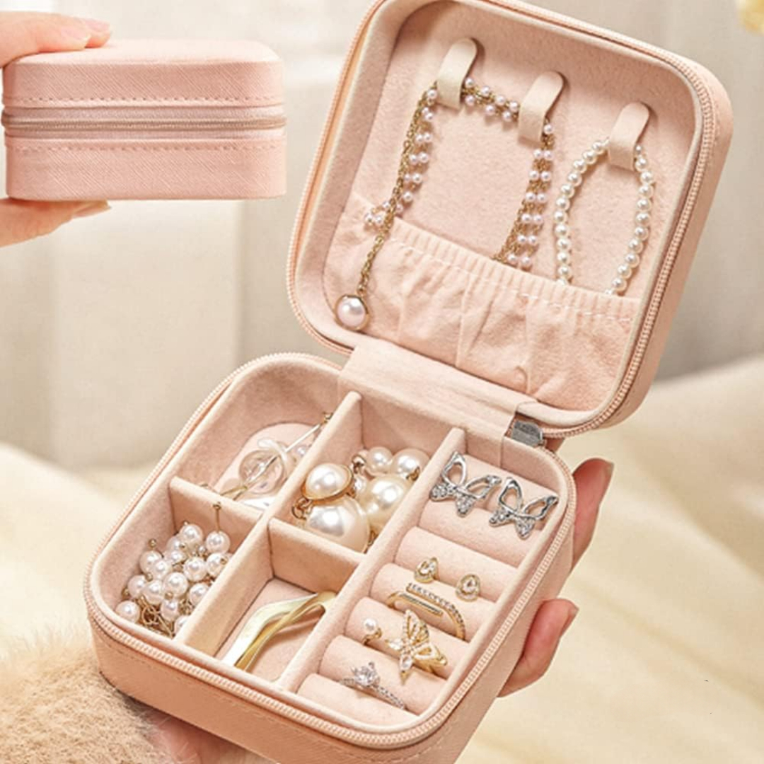 Mini Caja de Almacenamiento de Joyas Color Rosa, Soporte for Collares y Pendientes, Estuche de Viaje for Joyas, Organizador