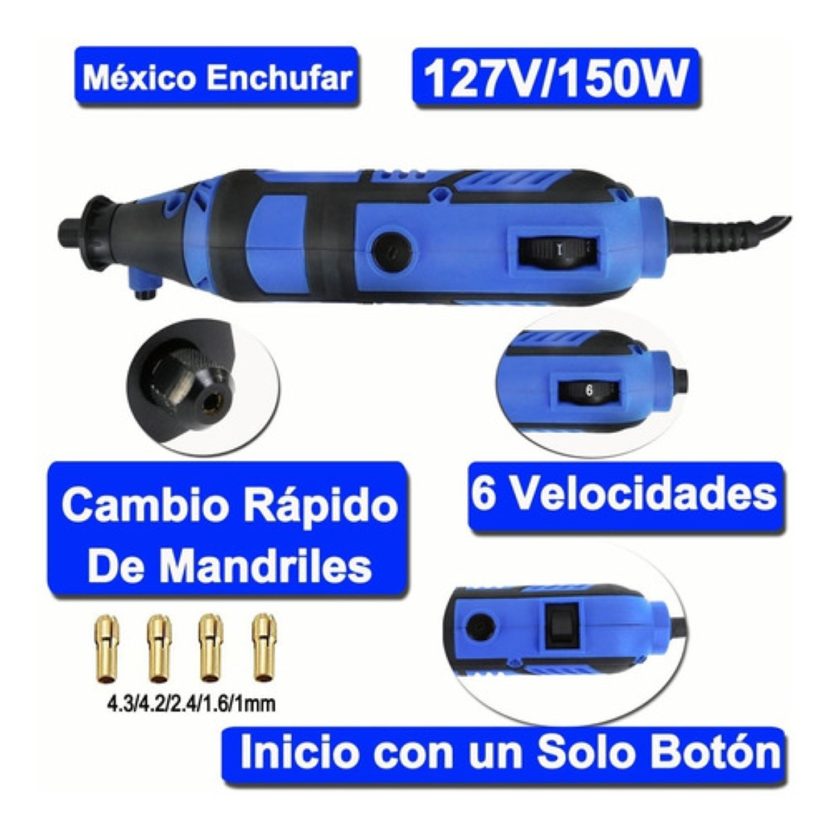 Eléctrica Mototool Mini Taladro Para Cortar Lijar Pulir Azul Rey /Negro