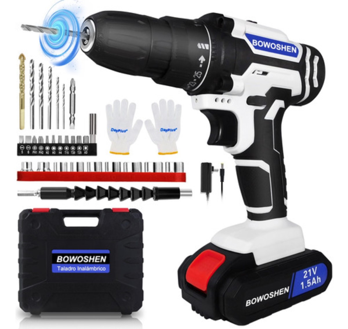 Taladro Eléctrico Destornillador Inalámbrico 1500rpm 21v Negro/Blanco