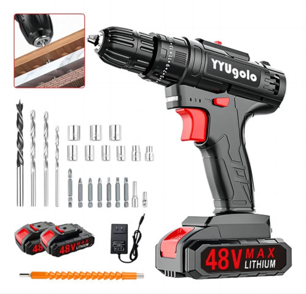 Taladro Atornillador De Impacto Inalámbrico 48v 2 Batería Negro